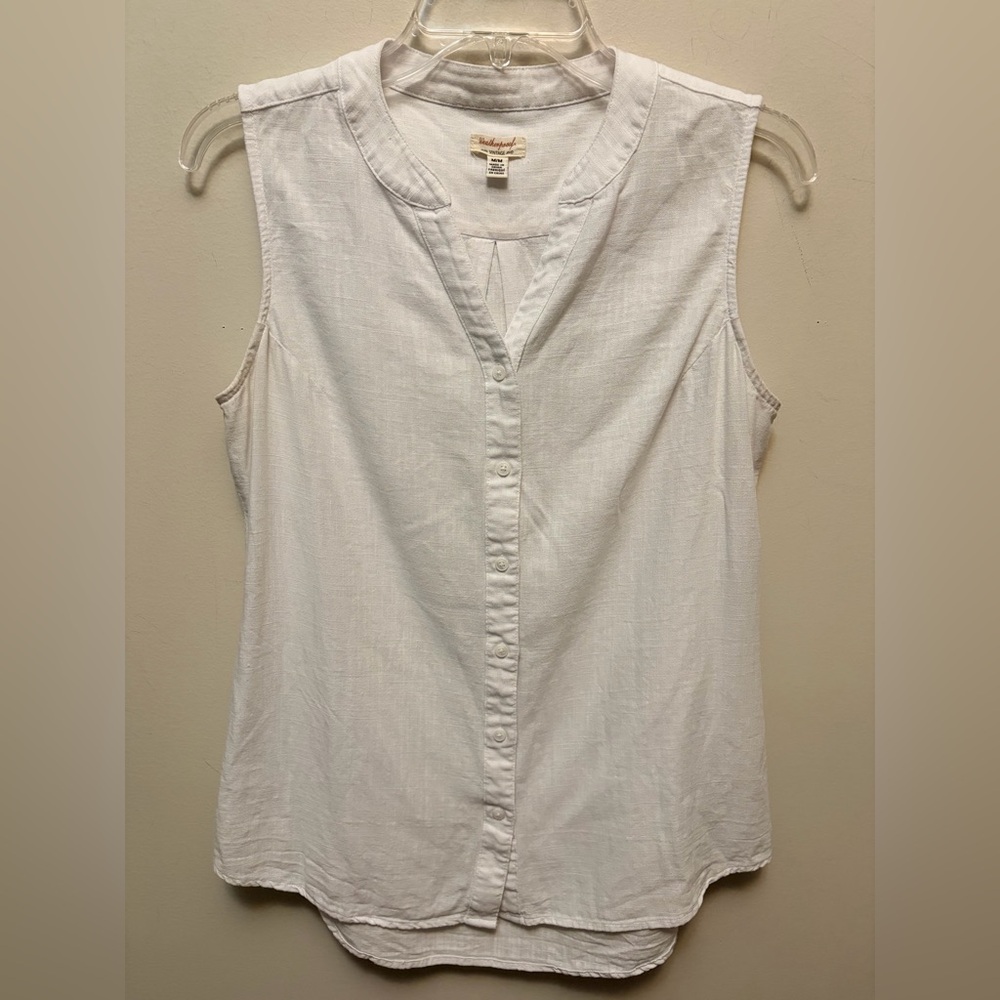 WEATHERPROOF VINTAGE White Linen Blend Sleeveless Blouse